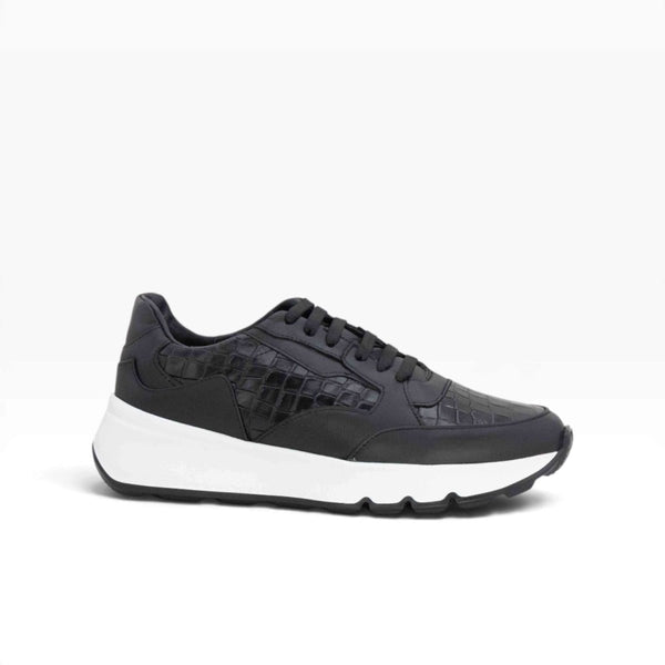 Tenis piel genuina mod 40002 Pull Up Negro / Grabado de Cocodrilo Negro