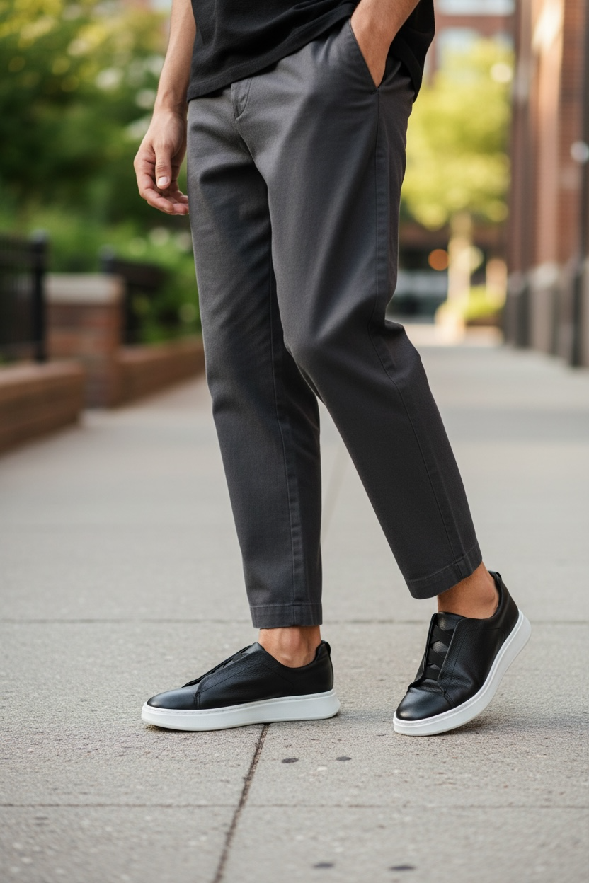 Tenis sSneakers piel genuina slip on mod 51003 Negro