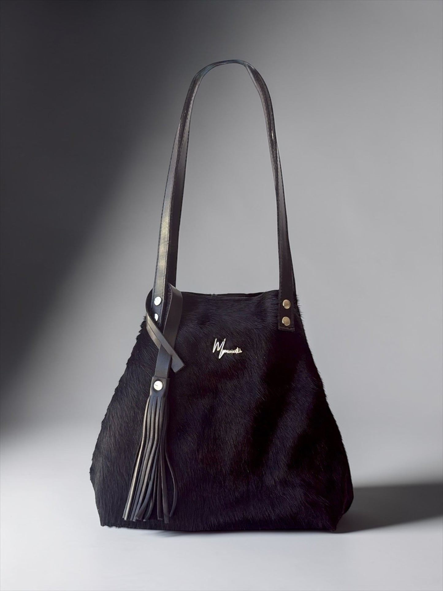 Tote Cuero Praga Plus Pelo Res Negro!!