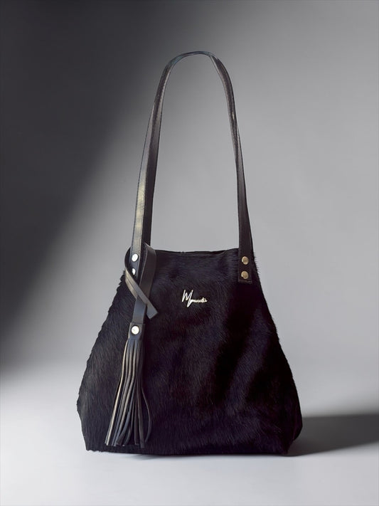 Tote Cuero Praga Plus Pelo Res Negro!!