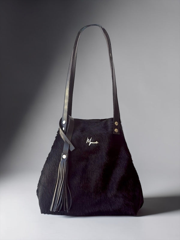 Tote Cuero Praga Plus Pelo Res Negro!!