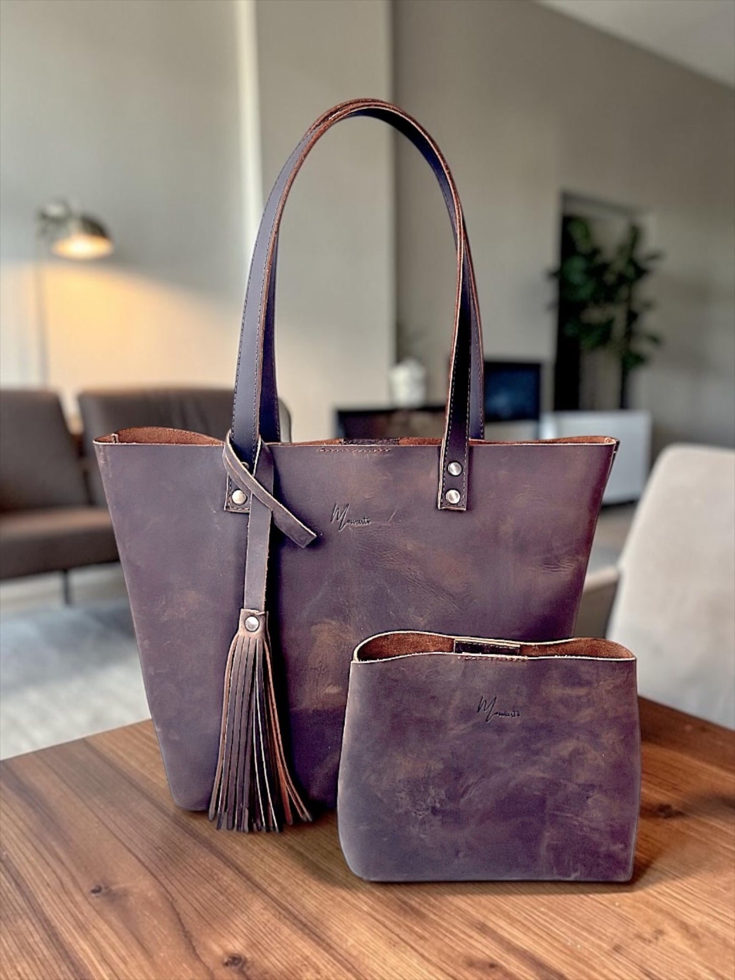 Bolsa Dama Tote 100% Piel Mod. Praga *Crazy Café* + 💄Cosmetiquera 👝 Gratis!!