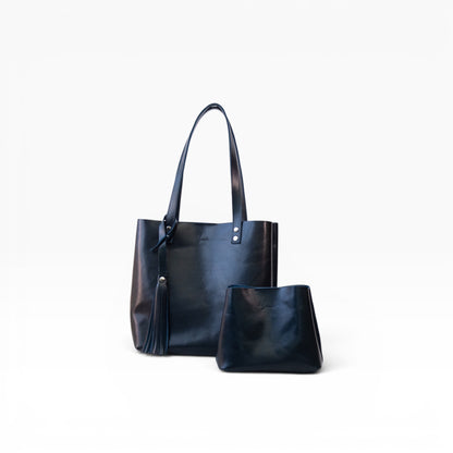 Bolsa Dama Tote 100% Piel Mod. Praga *Pull up Negro*  + 💄Cosmetiquera 👝 Gratis!!
