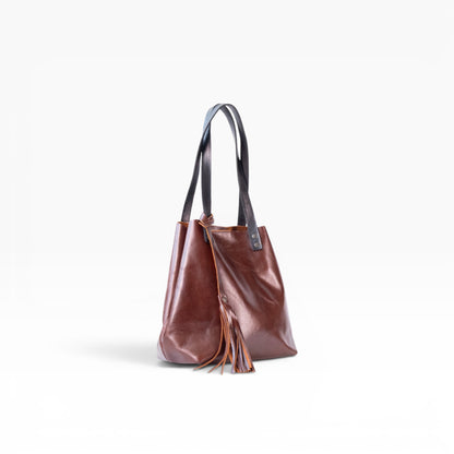 Bolsa Dama Tote 100% Piel Mod. Praga+plus  Con Cosmetiquera cosmopolitan  (pull Roble )