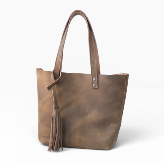 Bolsa Dama Tote 100% Piel Mod. Praga *Crazy Café* + 💄Cosmetiquera 👝 Gratis!!