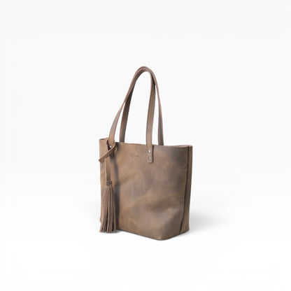 Bolsa Dama Tote 100% Piel Mod. Praga *Crazy Café* + 💄Cosmetiquera 👝 Gratis!!