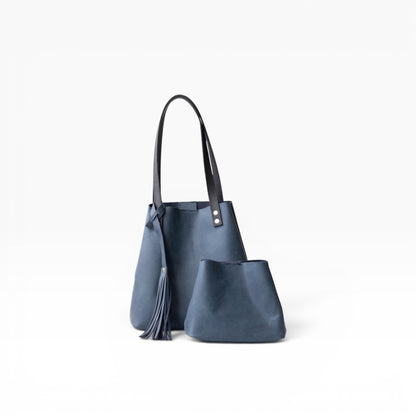 Bolso Tote Cuero Praga Plus+ Crazy Azul  Doble Vista + 💄Cosmetiquera 👝 Gratis!! (Copia)