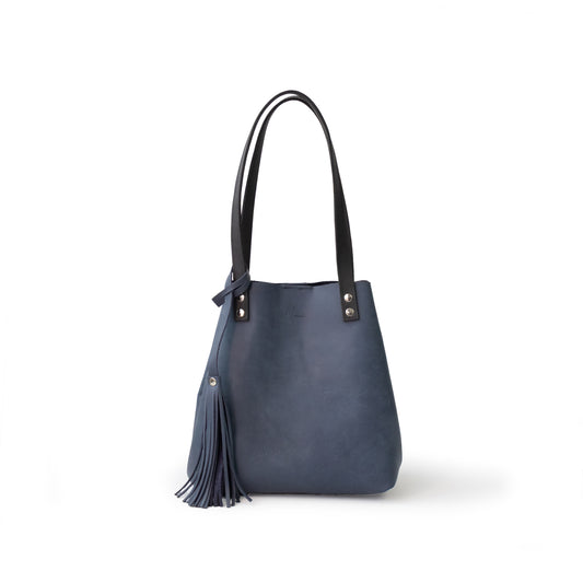 Bolso Tote Cuero Praga Plus+ Crazy Azul  Doble Vista + 💄Cosmetiquera 👝 Gratis!! (Copia)