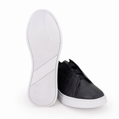 Tenis sneakers piel genuina mod 51003 Cocodrilo Grabado Negro