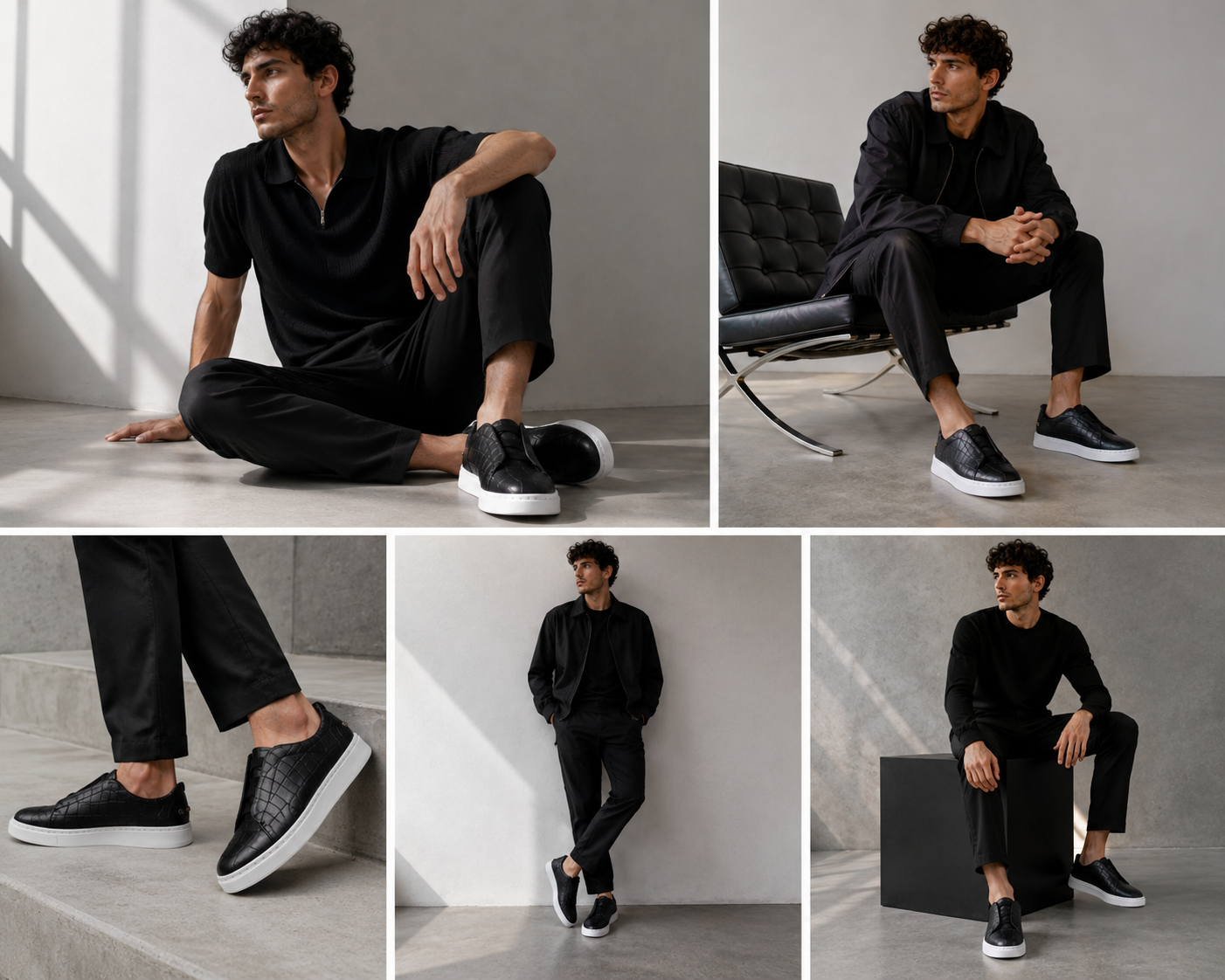 Tenis sneakers piel genuina mod 51003 Cocodrilo Grabado Negro