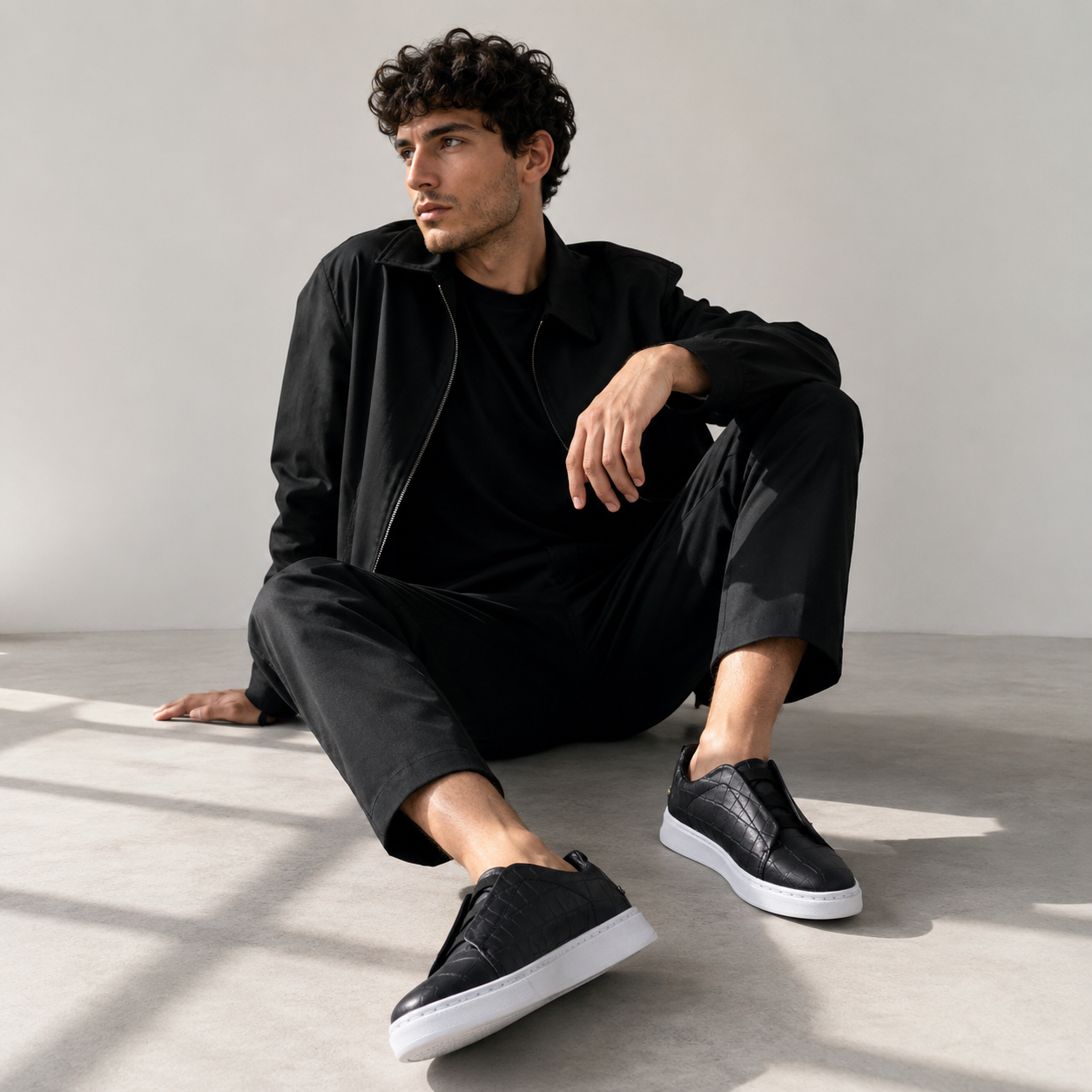 Tenis sneakers piel genuina mod 51003 Cocodrilo Grabado Negro