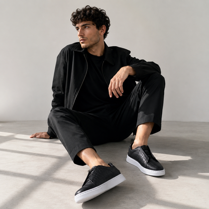 Tenis sneakers piel genuina mod 51003 Cocodrilo Grabado Negro