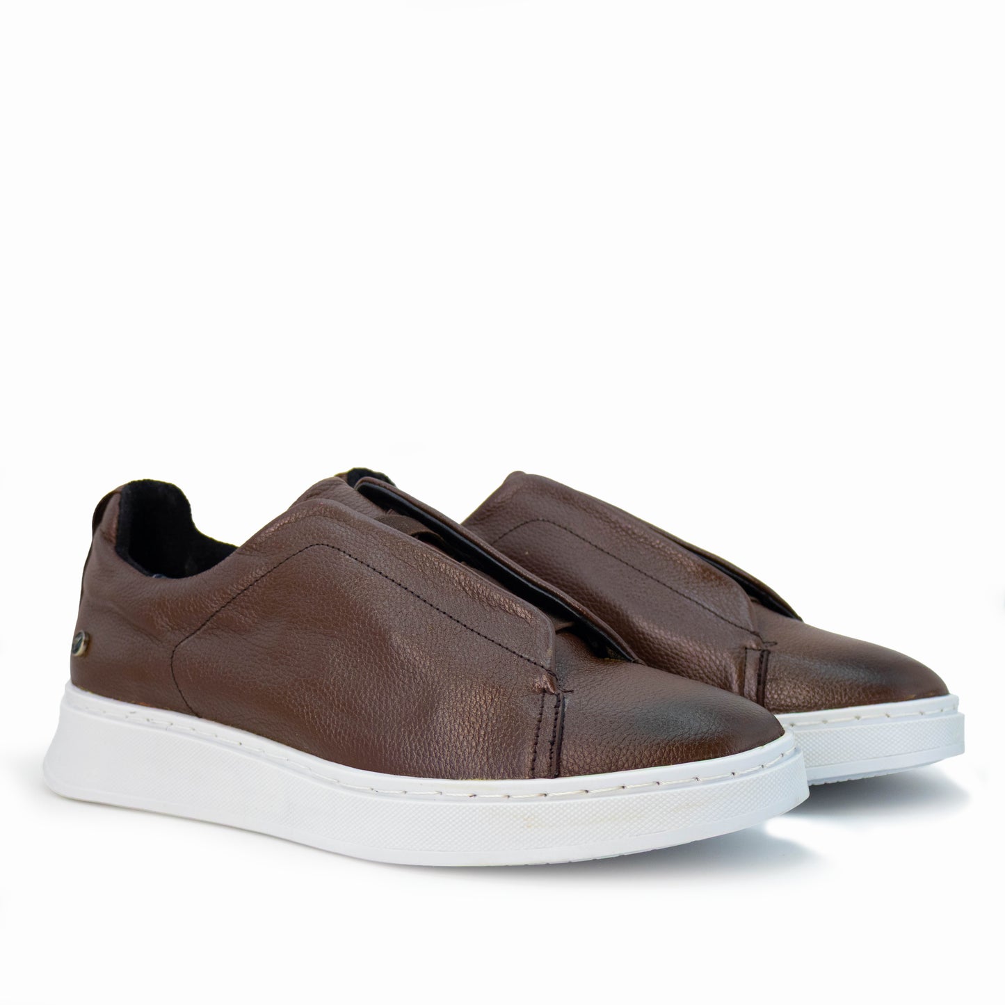 Tenis sneakers piel genuina slip on mod 51003 Café