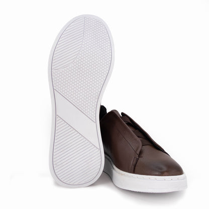 Tenis sneakers piel genuina slip on mod 51003 Café
