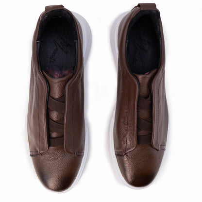 Tenis sneakers piel genuina slip on mod 51003 Café