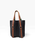 Bolsa porta botellas doble mosvartimx de cuero negro con asas color café para transportar vino de forma elegante