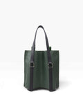 Bolsa porta botellas doble de cuero genuino verde con asas negras de la marca mosvartimx para transporte de vino