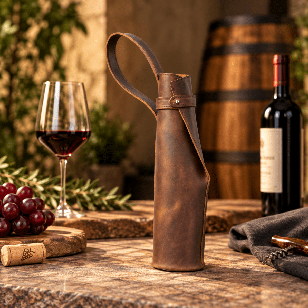 Bolsa de vino de cuero Porta botella piel 100% Mod. Cataluña - MosvartiBolsa de vino de cuero Porta botella piel 100% Mod. Cataluña