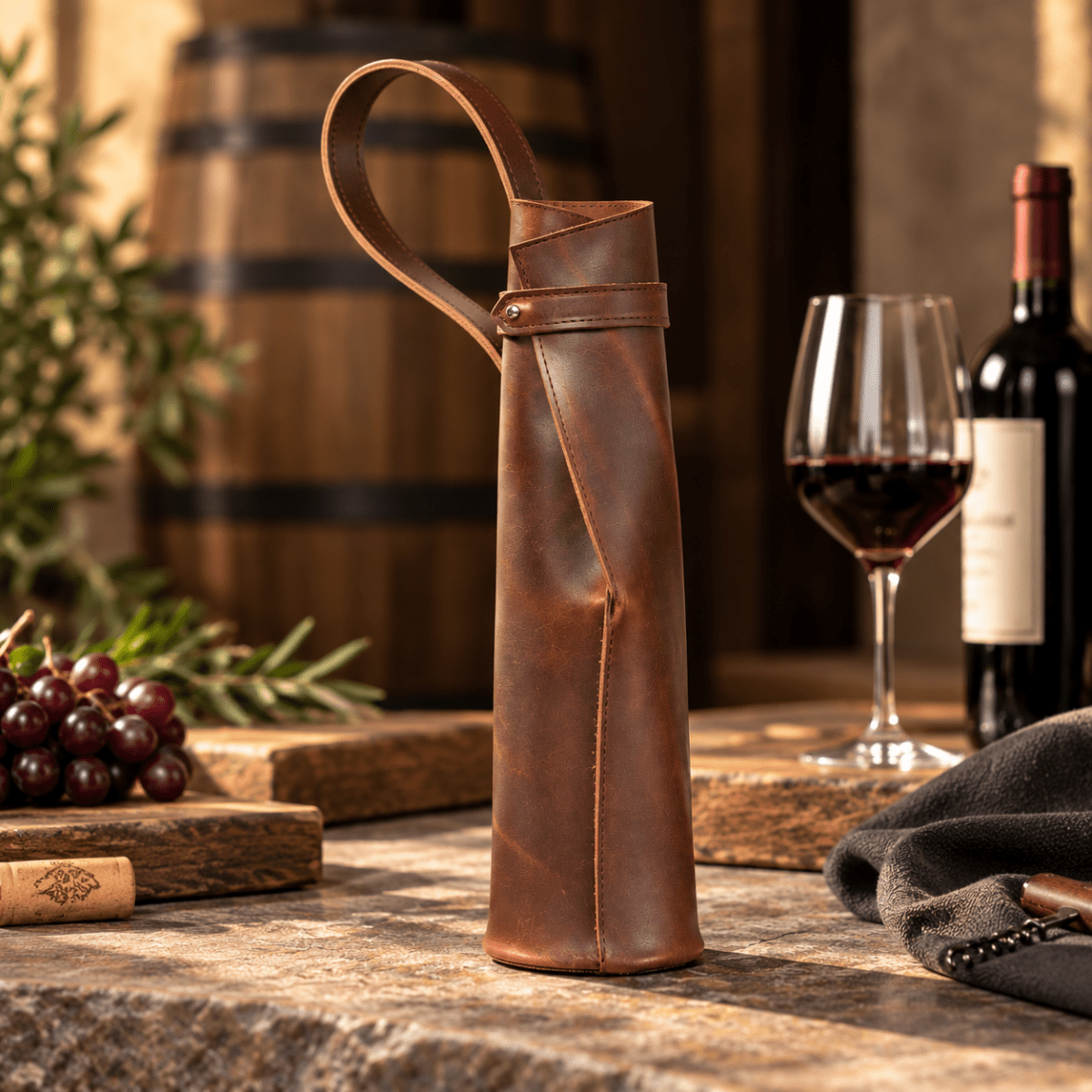 Bolsa de vino de cuero Porta botella piel 100% Mod. Cataluña - MosvartiBolsa de vino de cuero Porta botella piel 100% Mod. Cataluña