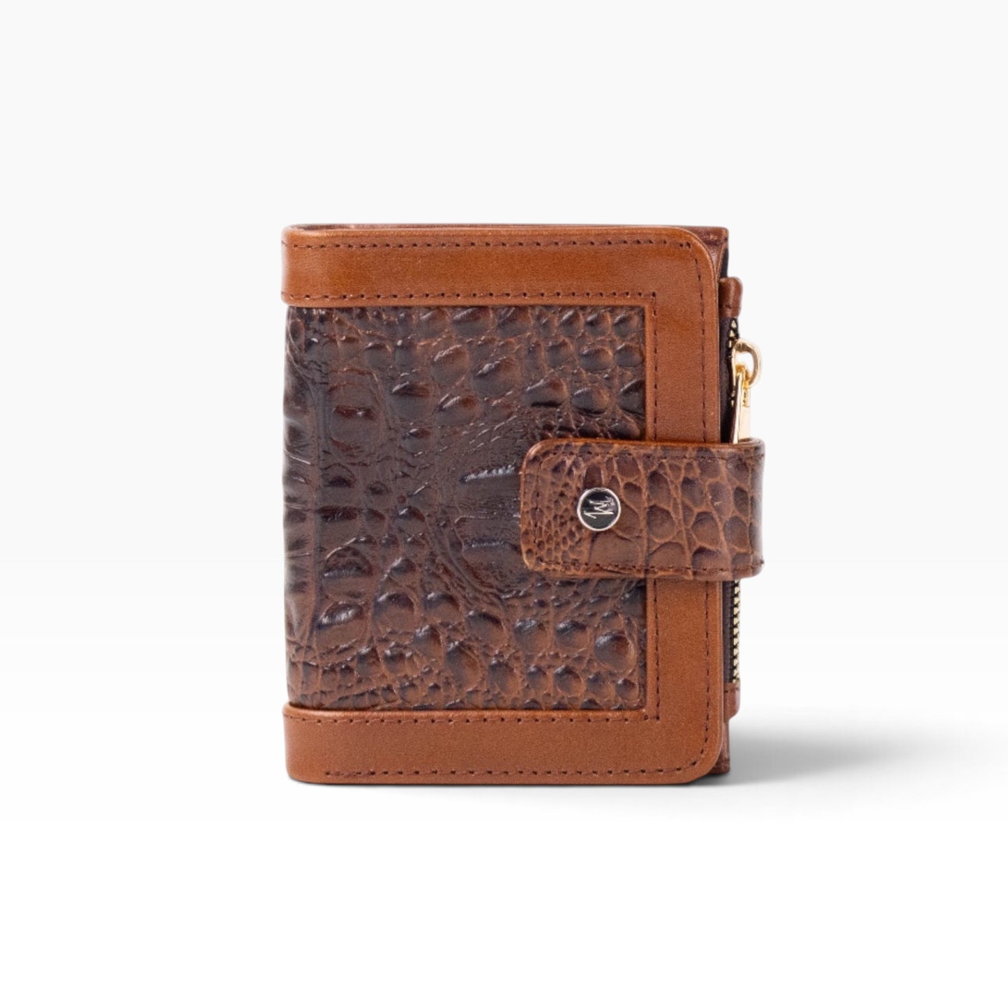 Cartera para dama mosvartimx modelo Bolivia en piel bovina color café con textura exótica y broche de seguridad.