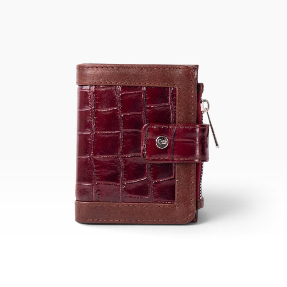 Cartera mosvartimx modelo Bolivia para dama en piel bovina roja con grabado de cocodrilo y cierre de broche