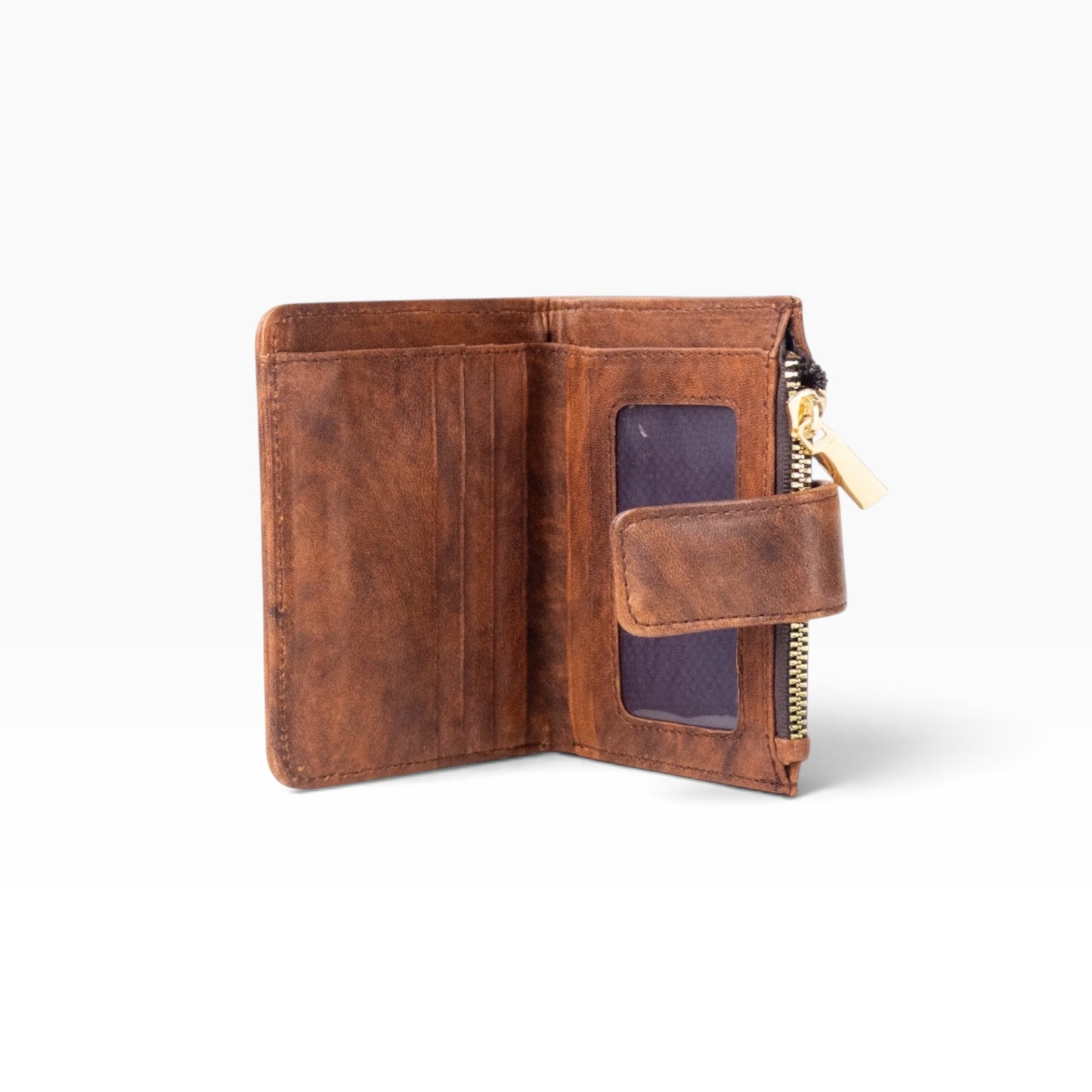 Cartera para dama mosvartimx modelo Bolivia de piel bovina color café con compartimentos internos y cierre metálico.