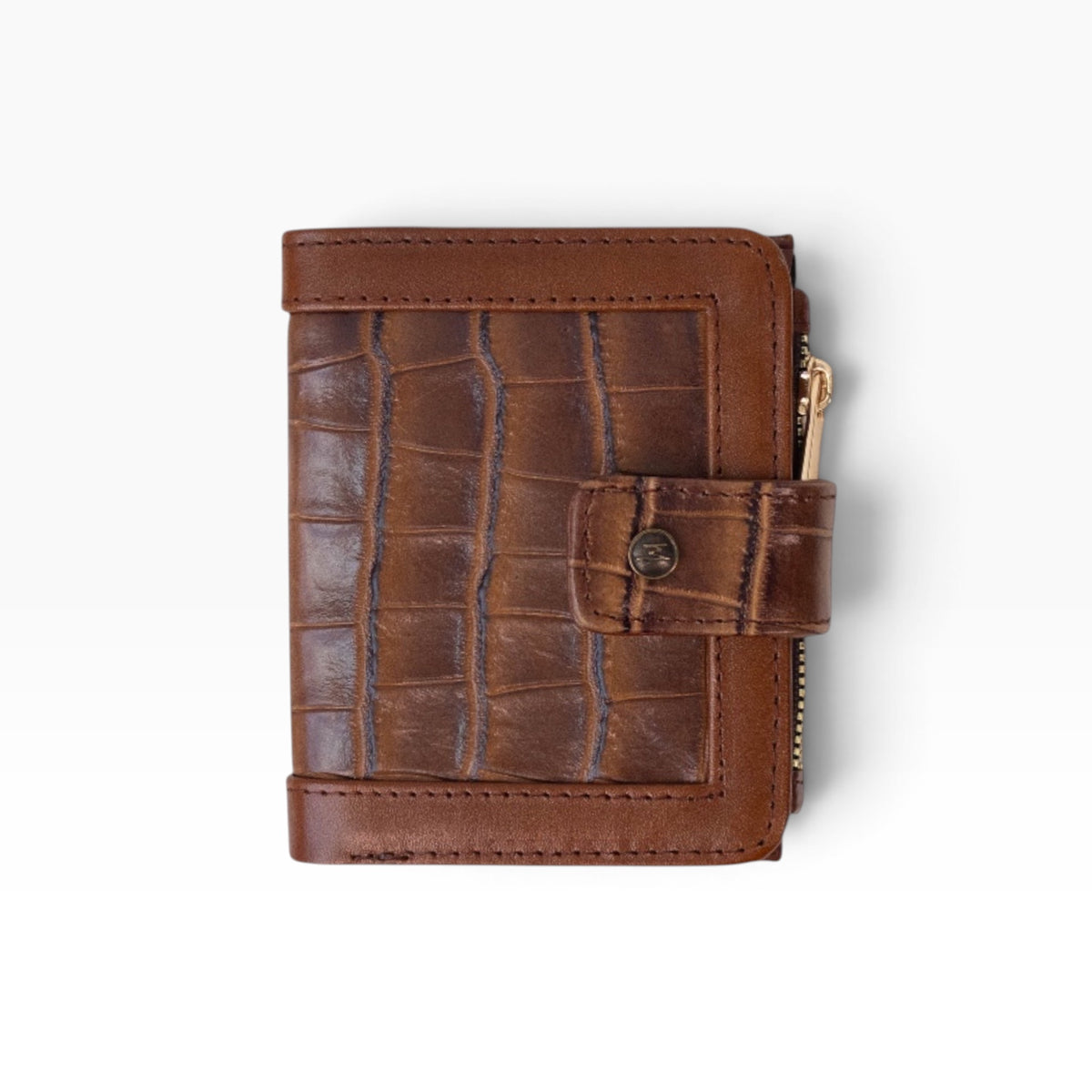 Cartera para dama mosvartimx modelo Bolivia en piel bovina color café con elegante grabado tipo cocodrilo y broche