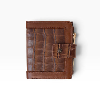 Cartera para dama mosvartimx modelo Bolivia en piel bovina color café con elegante grabado tipo cocodrilo y broche