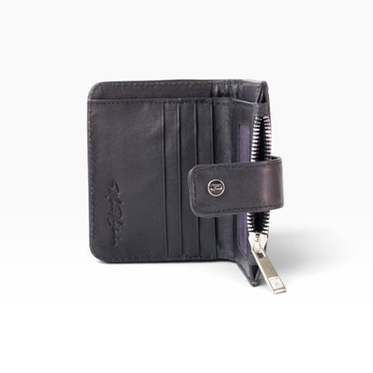Cartera para dama mosvartimx modelo Bolivia en piel bovina negra con tarjetero, monedero y broche de seguridad