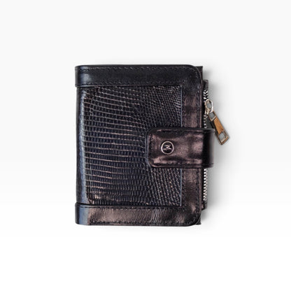Cartera mosvartimx modelo Bolivia para dama en piel negra con textura exótica y cierre de broche metálico