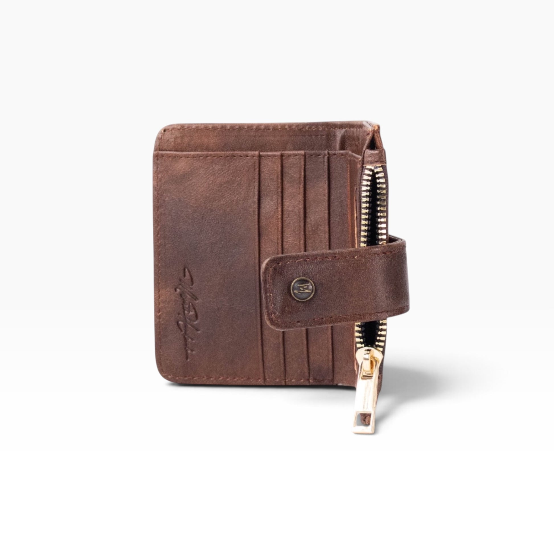 Cartera mosvartimx modelo Bolivia para dama en piel bovina color café con tarjetero y cierre metálico
