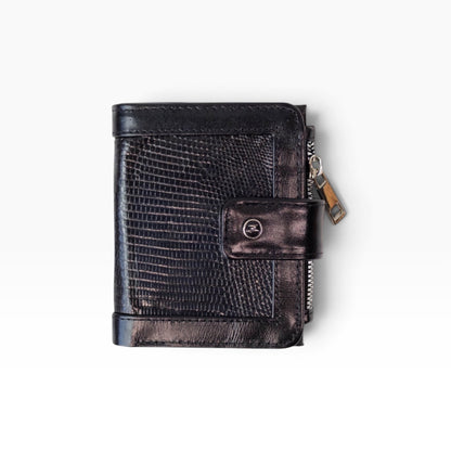 Cartera mosvartimx modelo Bolivia para dama en piel bovina negra con textura exótica y broche metálico