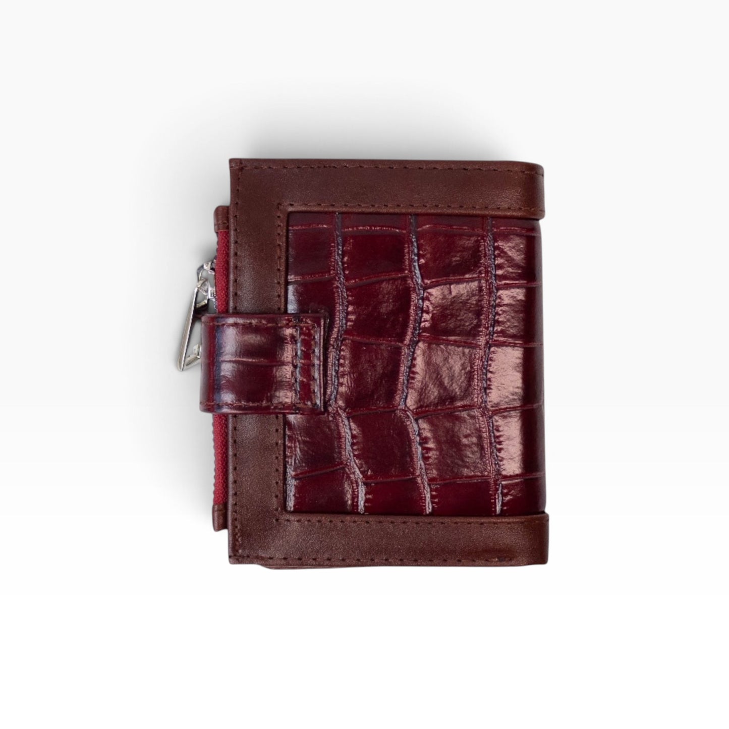 Cartera mosvartimx modelo Bolivia para dama en piel bovina roja con grabado de cocodrilo y cierre de broche