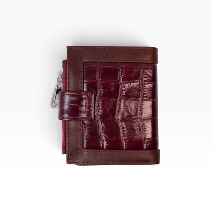 Cartera mosvartimx modelo Bolivia para dama en piel bovina roja con grabado de cocodrilo y cierre de broche