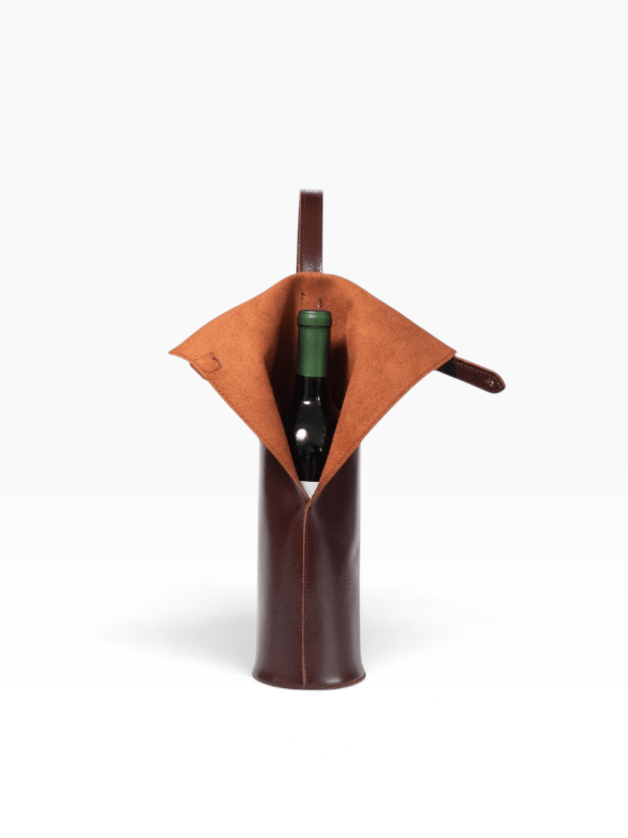 Bolsa de vino de cuero Porta botella piel 100% Mod. Cataluña - MosvartiBolsa de vino de cuero Porta botella piel 100% Mod. Cataluña