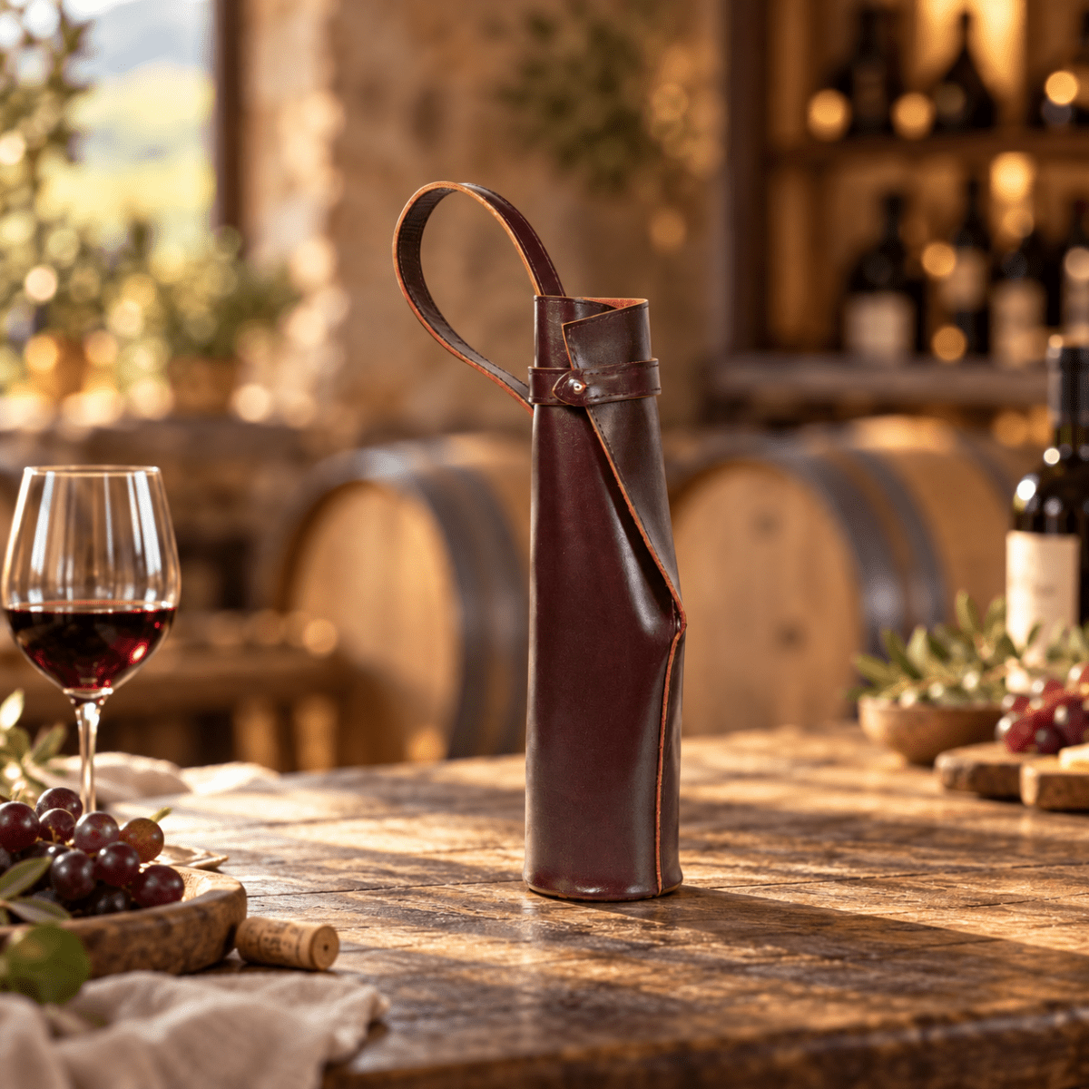 Bolsa de vino de cuero Porta botella piel 100% Mod. Cataluña - MosvartiBolsa de vino de cuero Porta botella piel 100% Mod. Cataluña