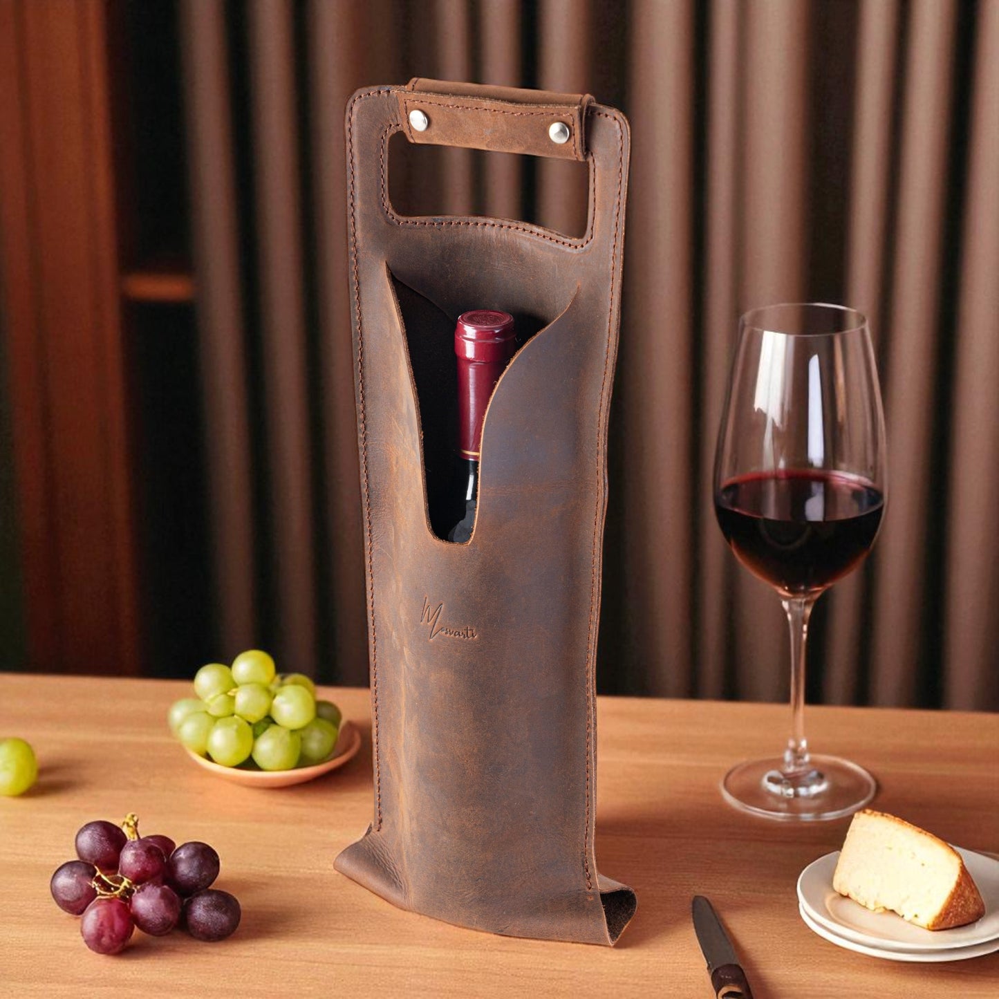 Bolsa de vino de cuero Porta botella piel 100% Mod. (Cabernet) Crazy Café