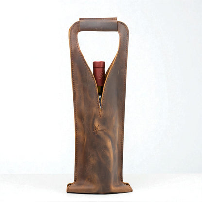 Bolsa de vino de cuero Porta botella piel 100% Mod. (Merlot) Crazy Café