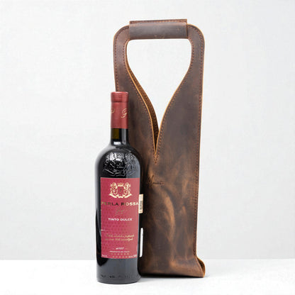 Bolsa de vino de cuero Porta botella piel 100% Mod. (Merlot) Crazy Café