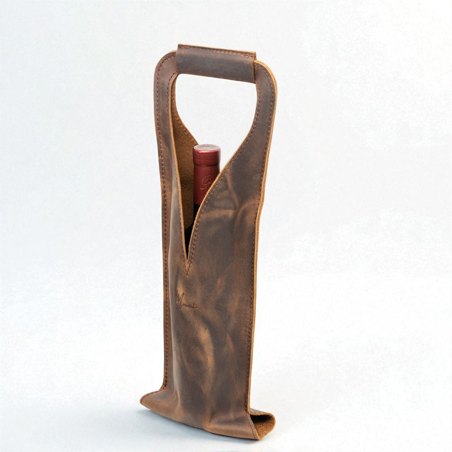 Bolsa de vino de cuero Porta botella piel 100% Mod. (Merlot) Crazy Café