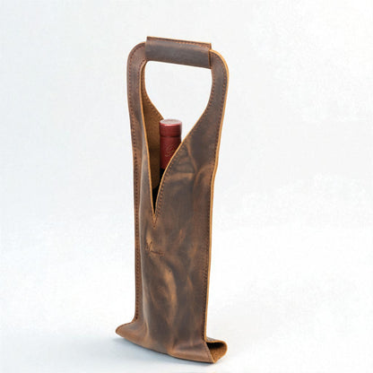 Bolsa de vino de cuero Porta botella piel 100% Mod. (Merlot) Crazy Café