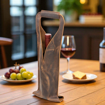 Bolsa de vino de cuero Porta botella piel 100% Mod. (Merlot) Crazy Café