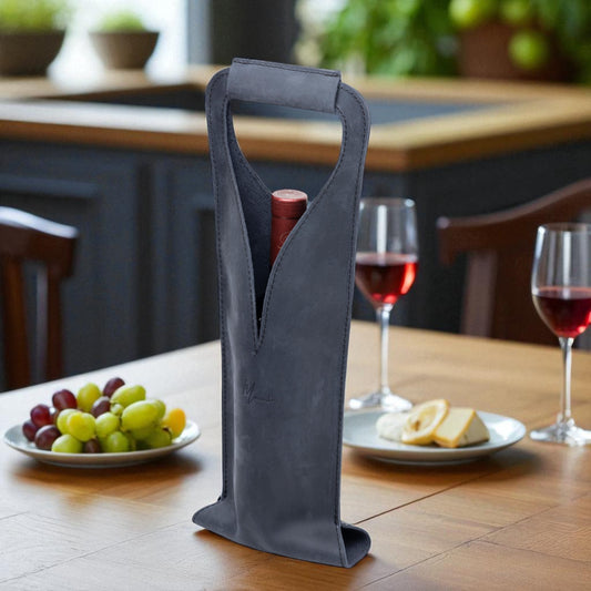 Bolsa de vino de cuero Porta botella piel 100% Mod. (Merlot)Crazy Azul