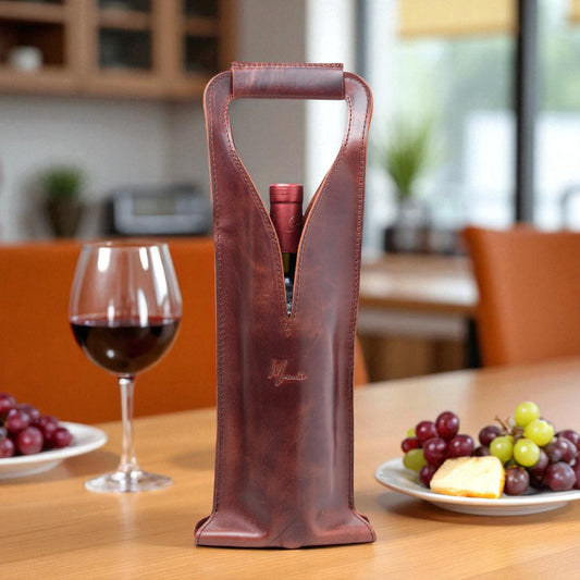 Bolsa de vino de cuero Porta botella piel 100% Mod. (Merlot) Pull up shedron