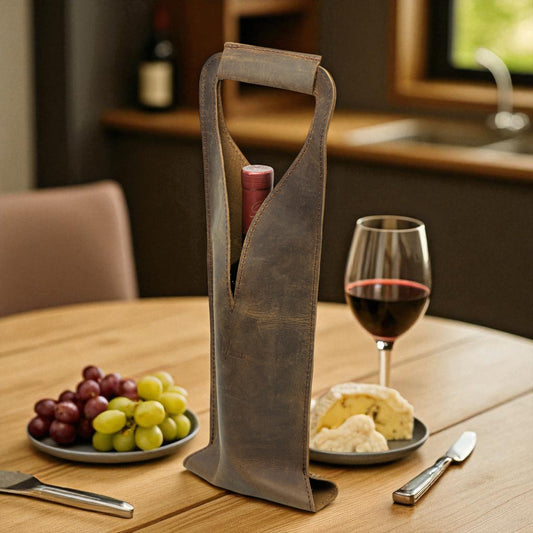 Bolsa de vino de cuero Porta botella piel 100% Mod. (Merlot) Crazy Tang