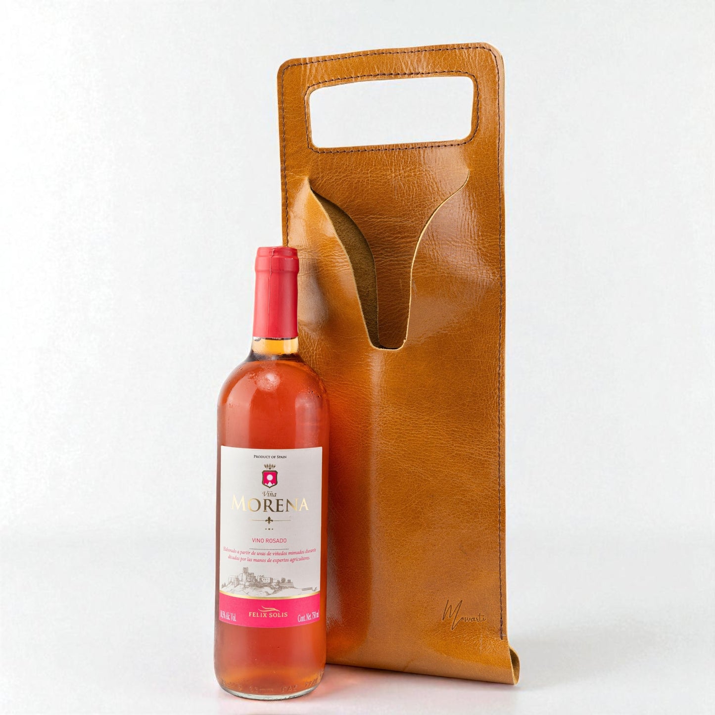 Bolsa de vino de cuero Porta botella piel 100% Mod. (Cabernet) PULL MIEL