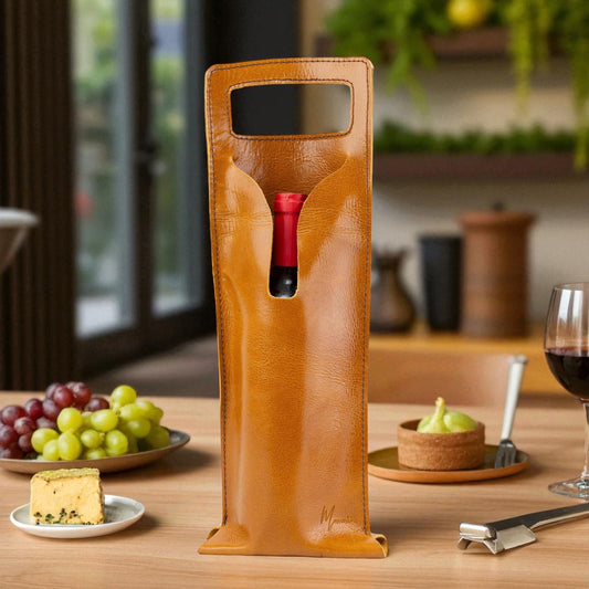 Bolsa de vino de cuero Porta botella piel 100% Mod. (Cabernet) PULL MIEL