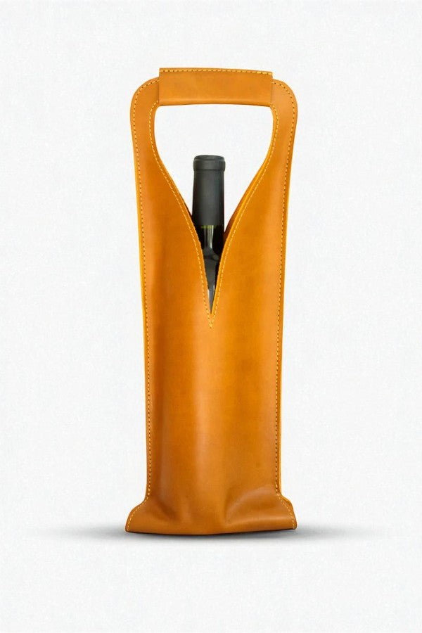 Bolsa de vino de cuero Porta botella piel 100% Mod. (Merlot) Pull up Miel