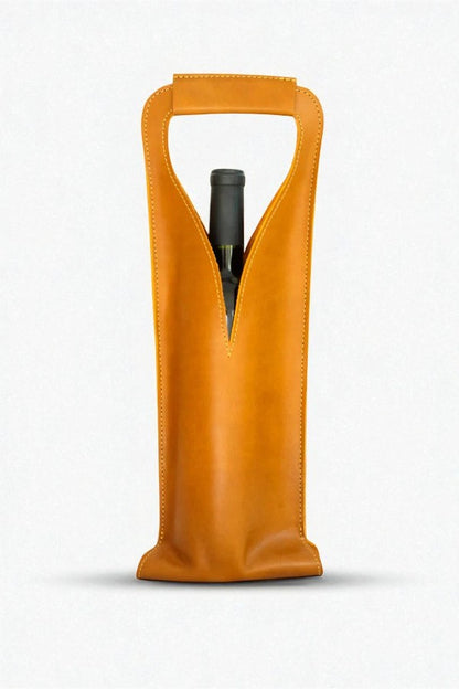 Bolsa de vino de cuero Porta botella piel 100% Mod. (Merlot) Pull up Miel
