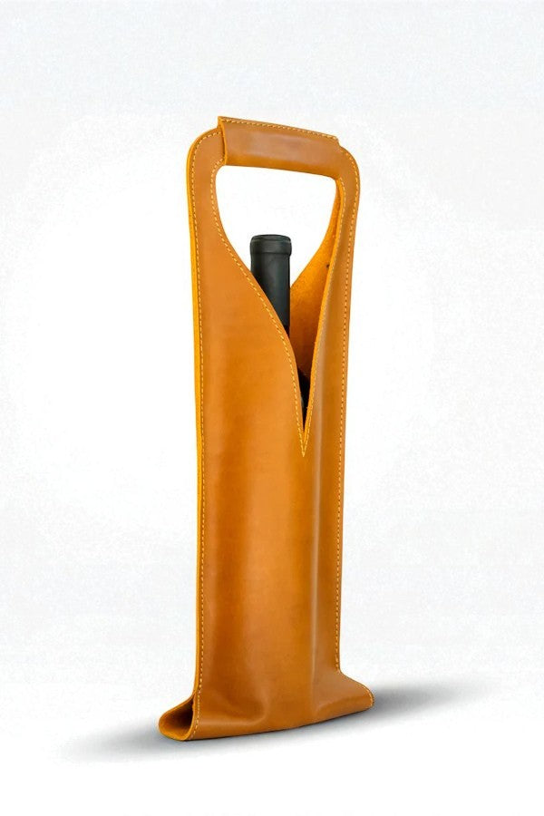 Bolsa de vino de cuero Porta botella piel 100% Mod. (Merlot) Pull up Miel
